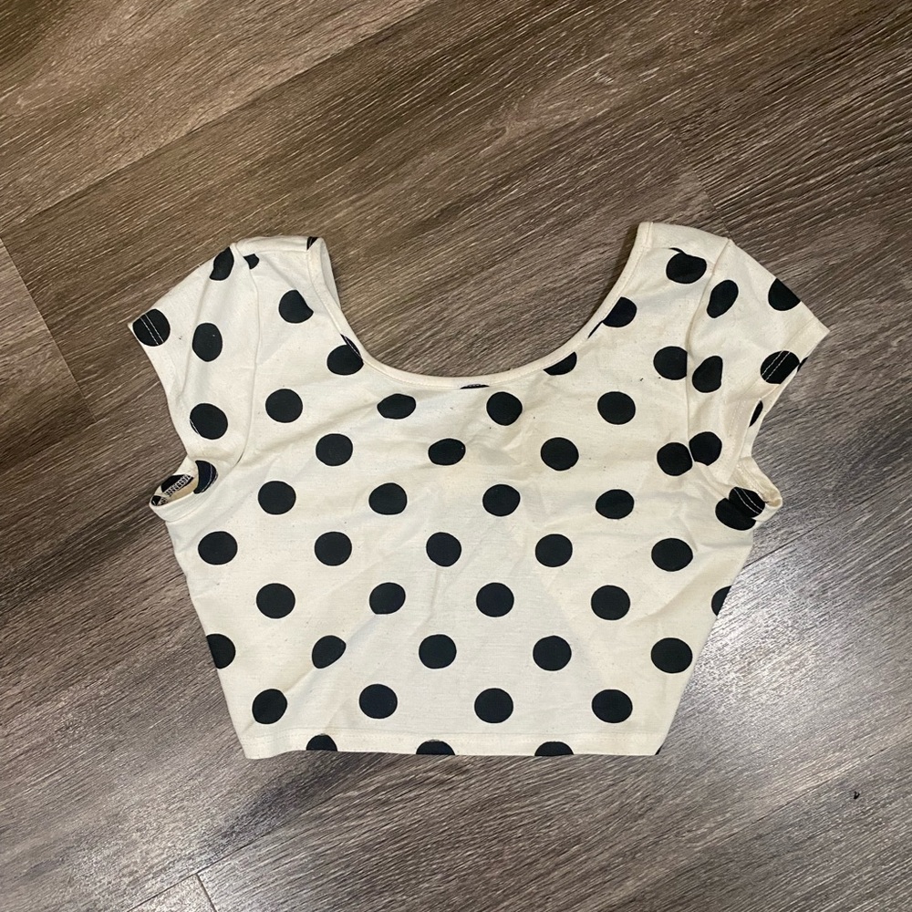 Papaya Black and Cream Polka Dot Crop Top